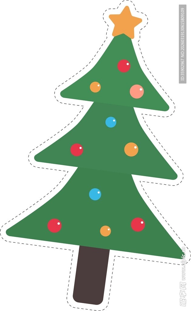 彩色装饰圣诞树贴纸