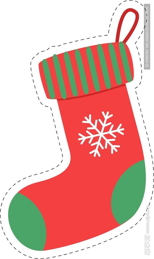 圣诞红绿色雪花装饰袜