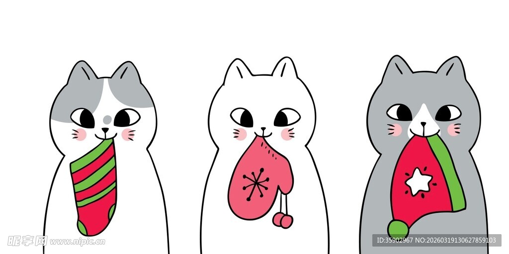 三只戴围巾的可爱猫咪