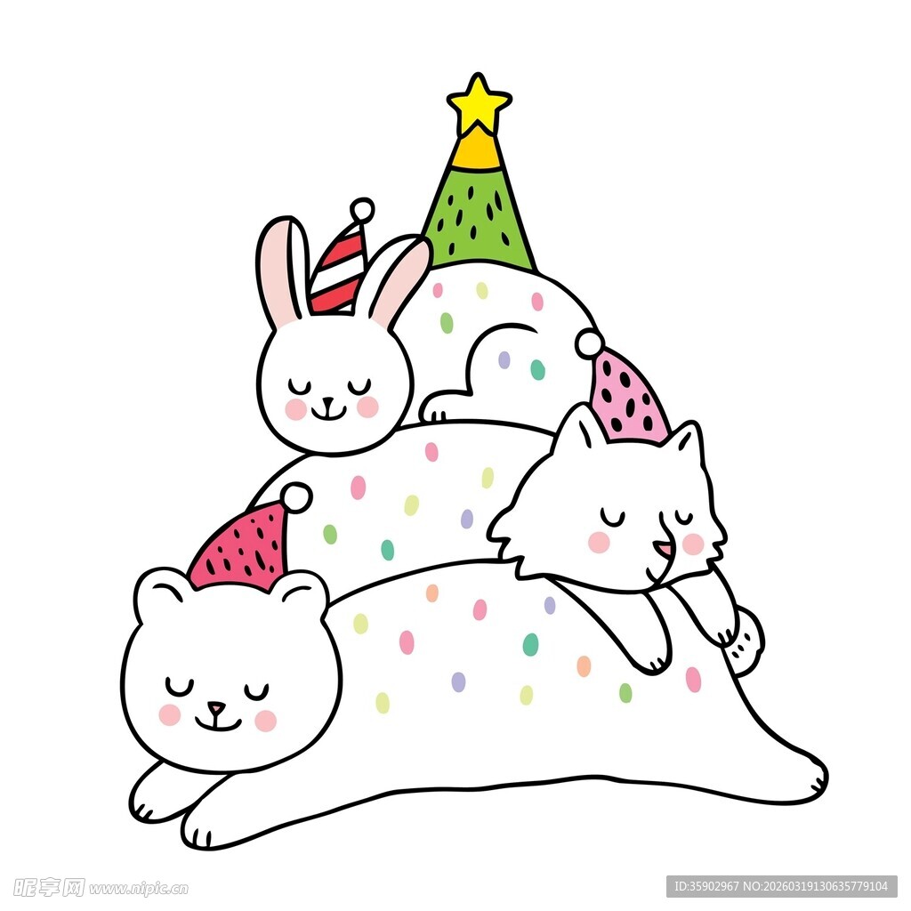 可爱动物堆叠庆祝节日