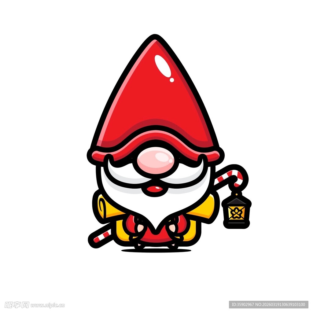 可爱小矮人持灯卡通形象