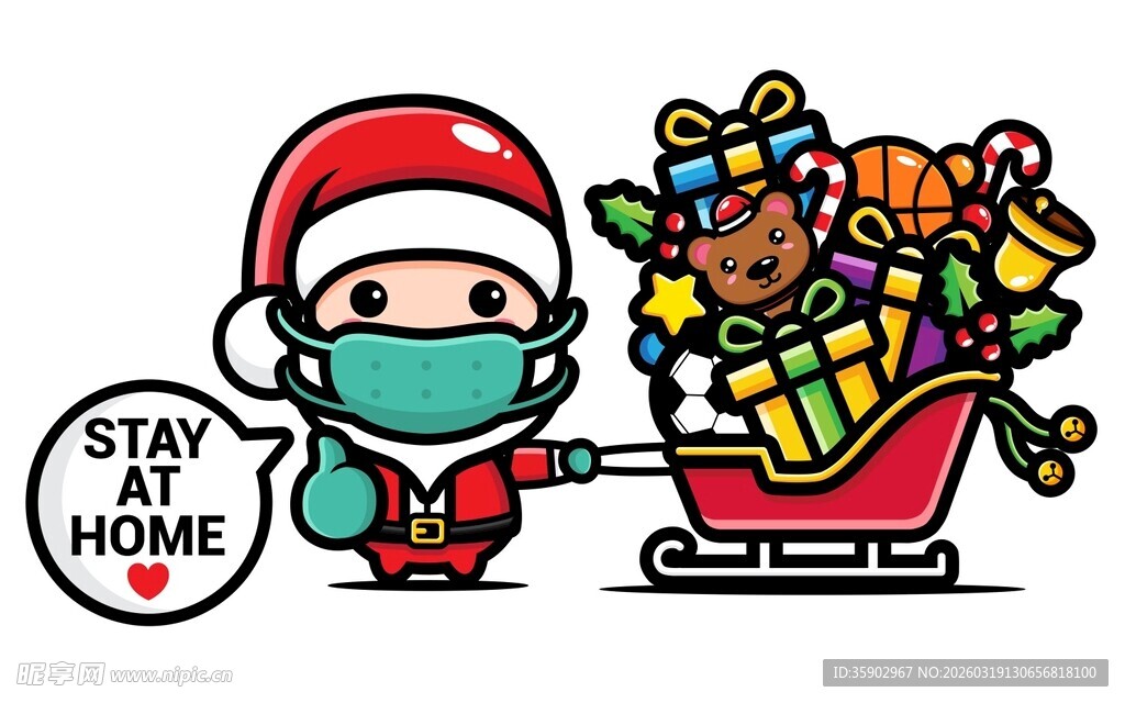 戴口罩的圣诞老人推礼物