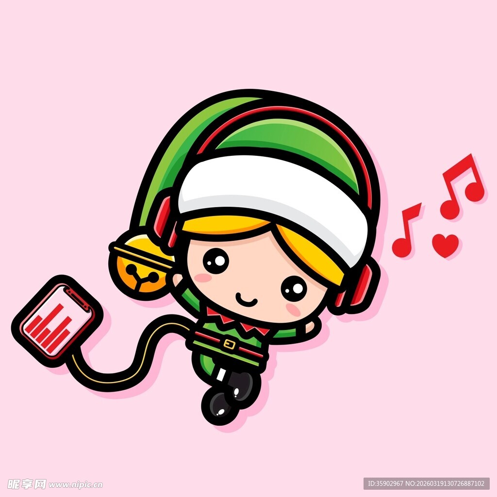 戴耳机的卡通萌趣小孩