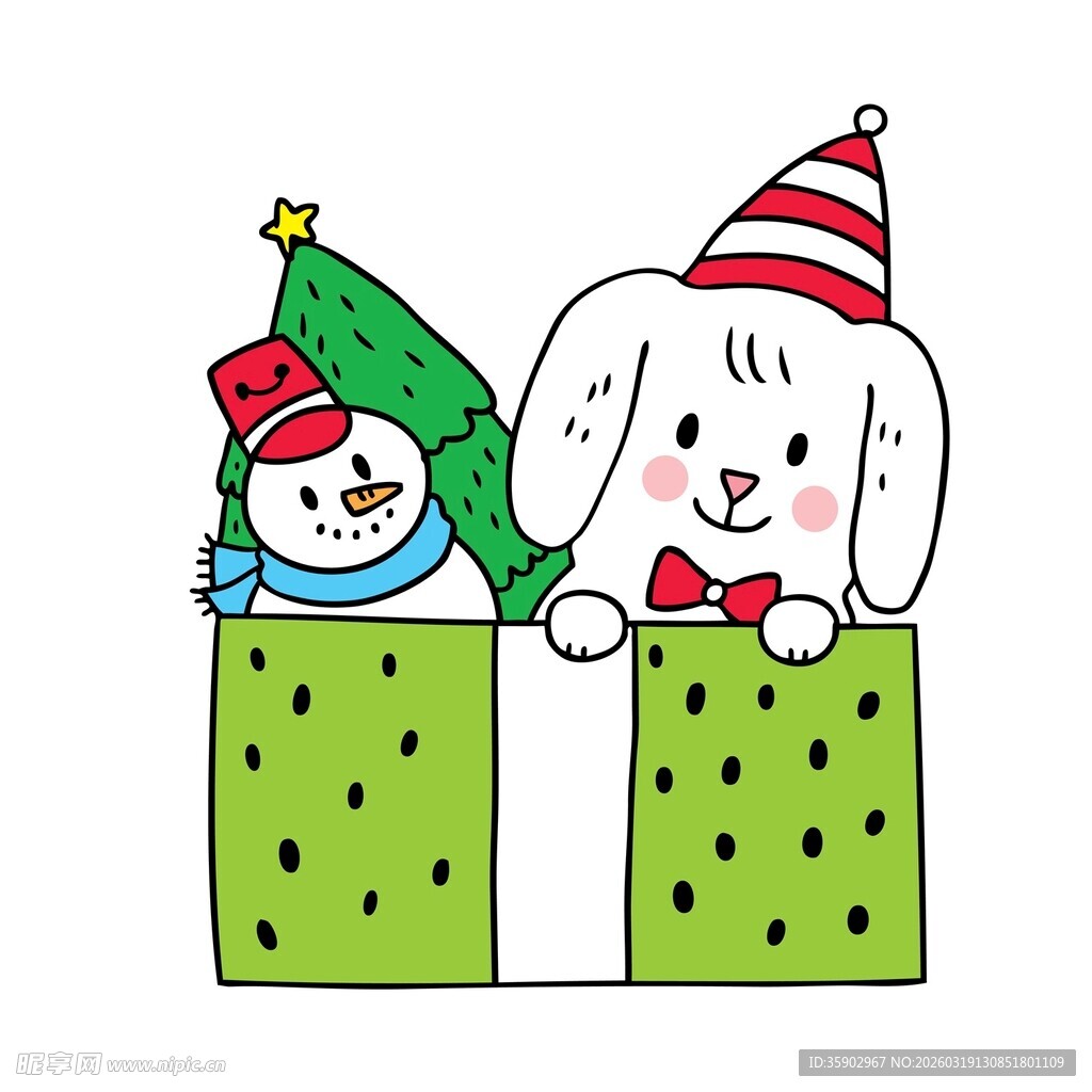 圣诞小狗与雪人礼物盒