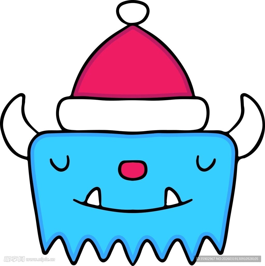 戴圣诞帽的蓝色小怪兽