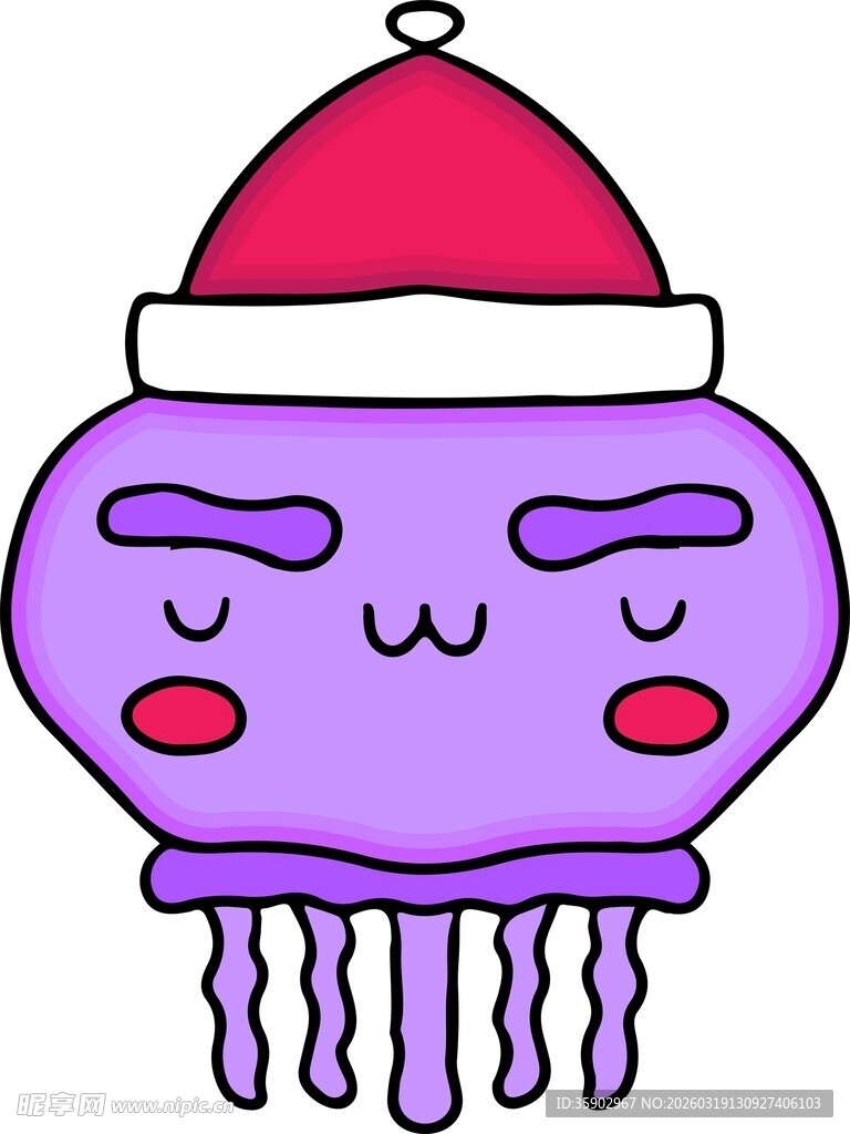 戴圣诞帽的可爱小水母