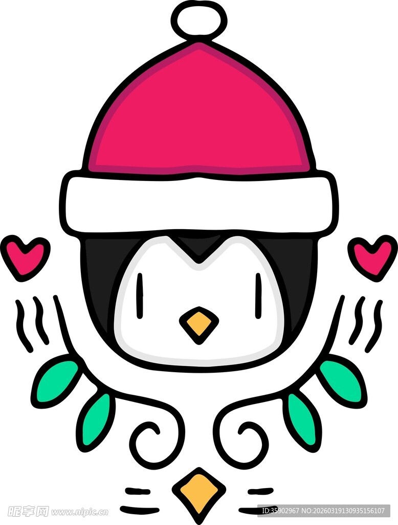 戴圣诞帽的可爱企鹅