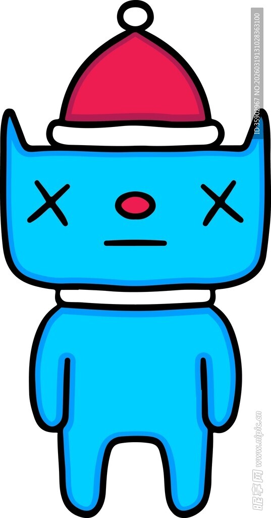 戴圣诞帽的蓝色卡通角色