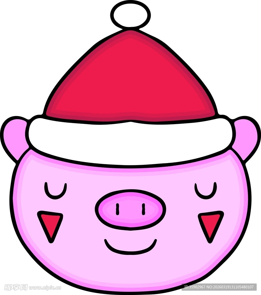 戴圣诞帽的可爱小猪头