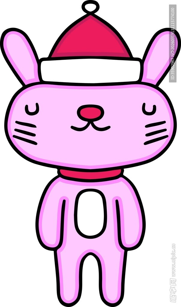 戴圣诞帽的可爱粉兔子