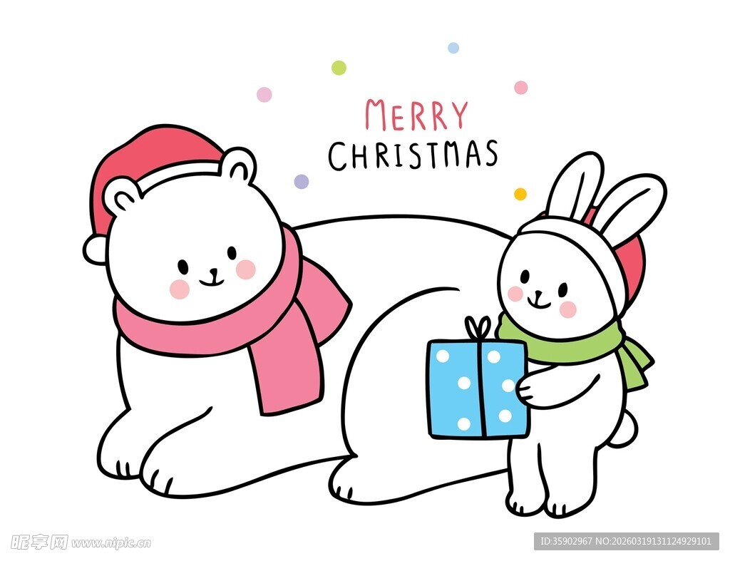 圣诞小熊与兔子送礼物
