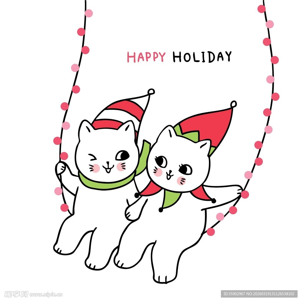 戴帽猫咪贺节日