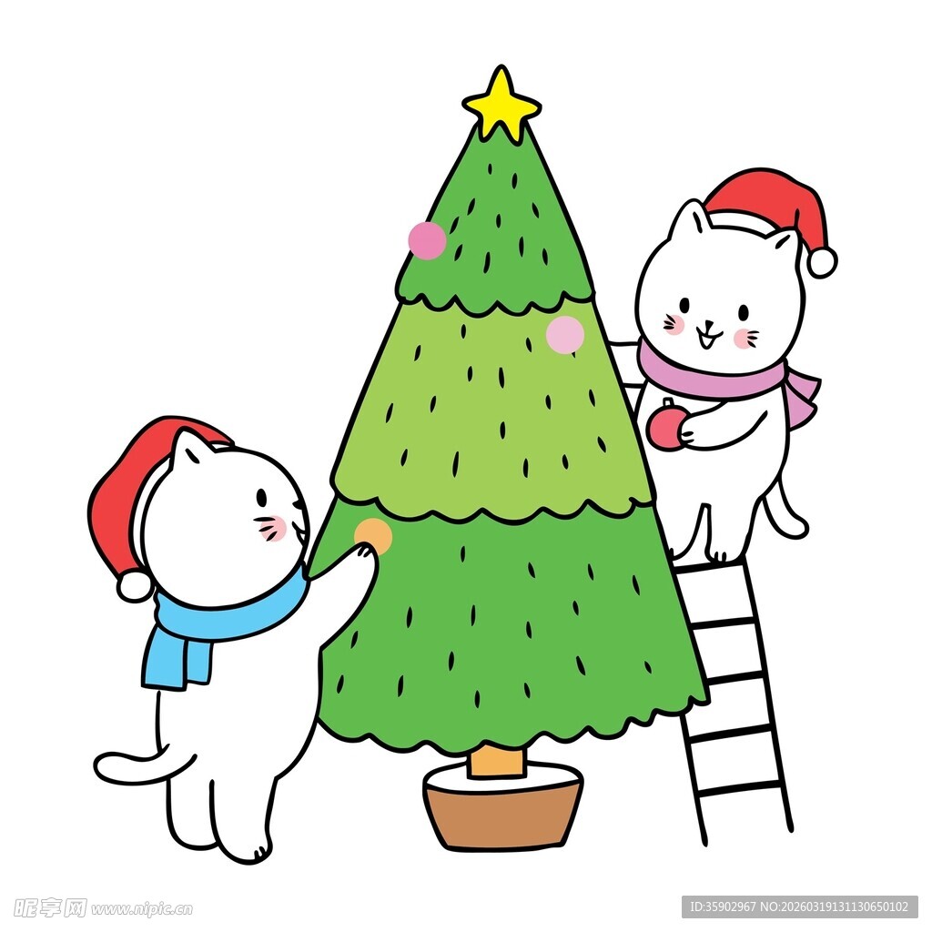 小猫装饰圣诞树