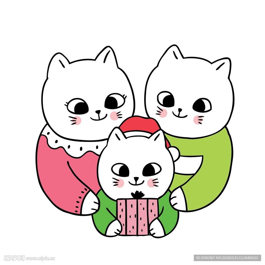 可爱猫咪一家温馨时刻