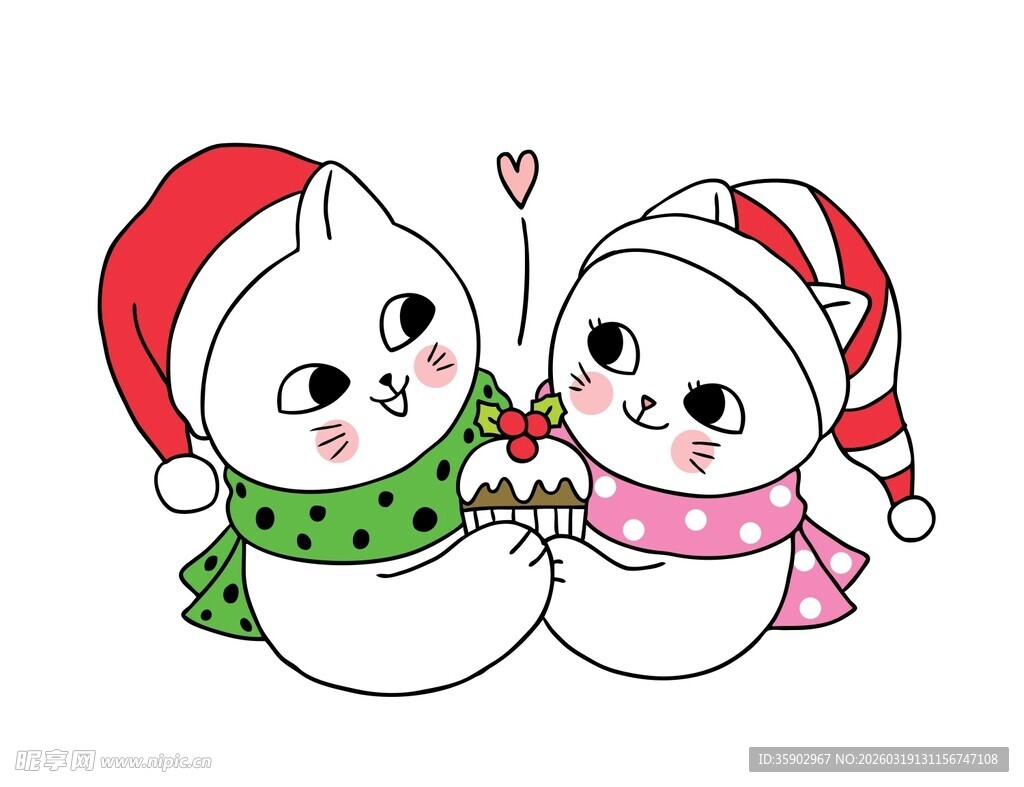 圣诞猫咪情侣甜蜜互动