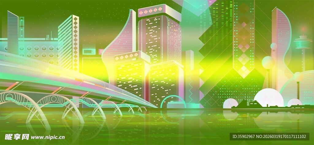 梦幻城市景观插画