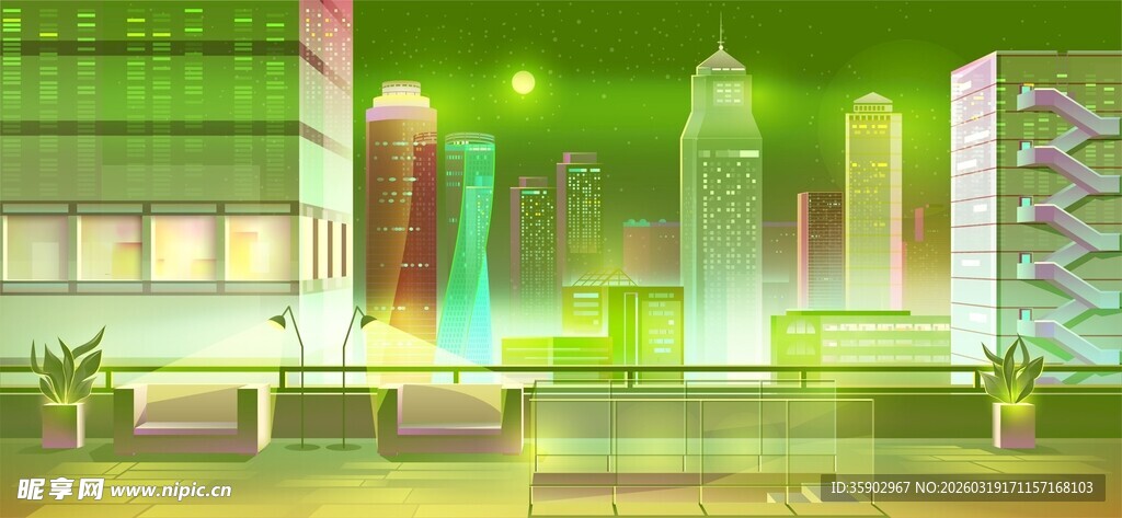 城市夜景中的绚丽多彩建筑