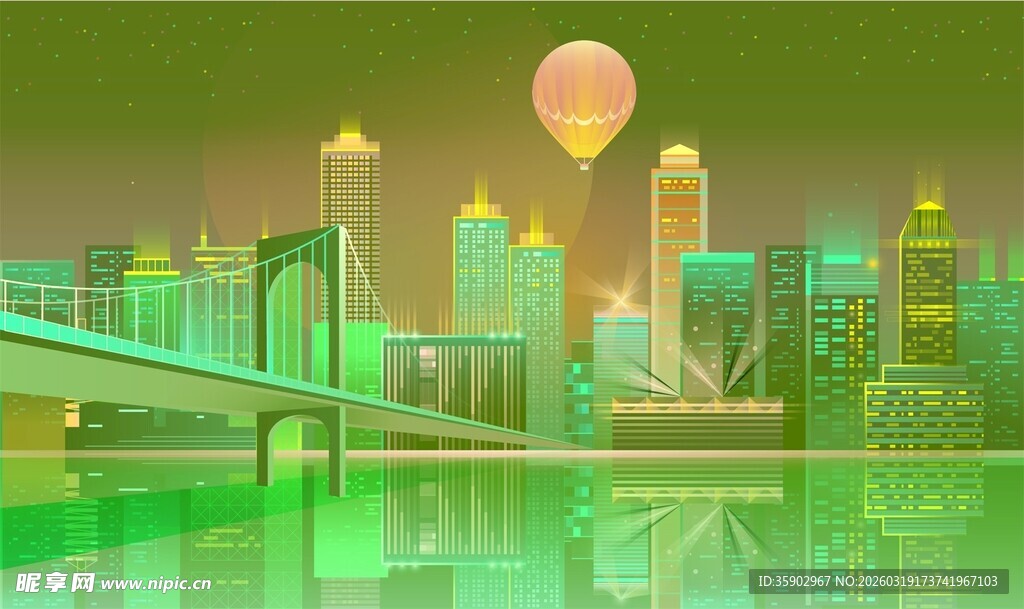 梦幻城市河畔热气球景观