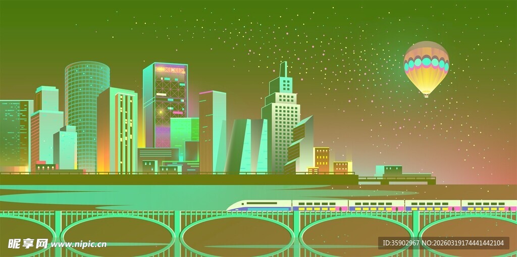 梦幻城市天际热气球景观