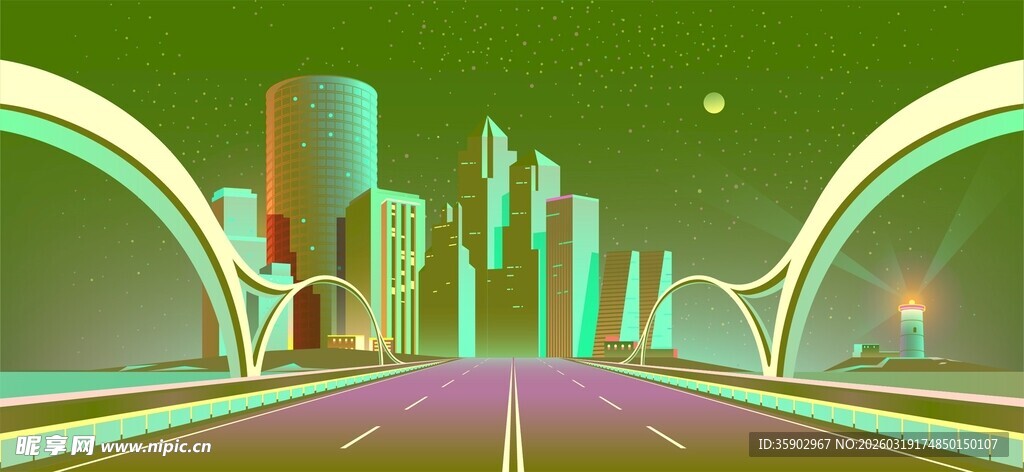 未来城市霓虹之路