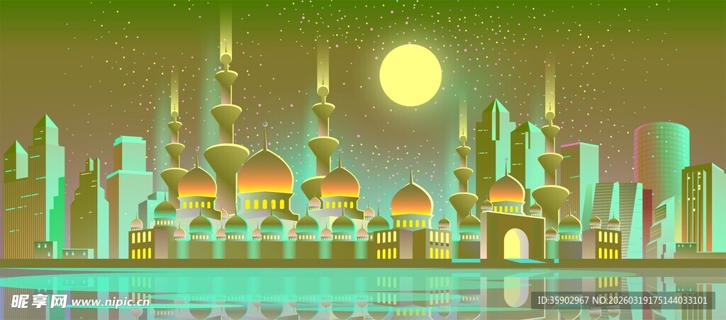 梦幻金色城市夜景图