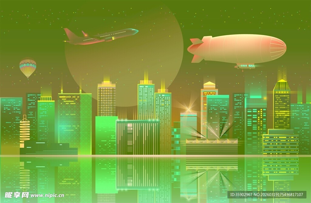 梦幻绿色未来城市景观