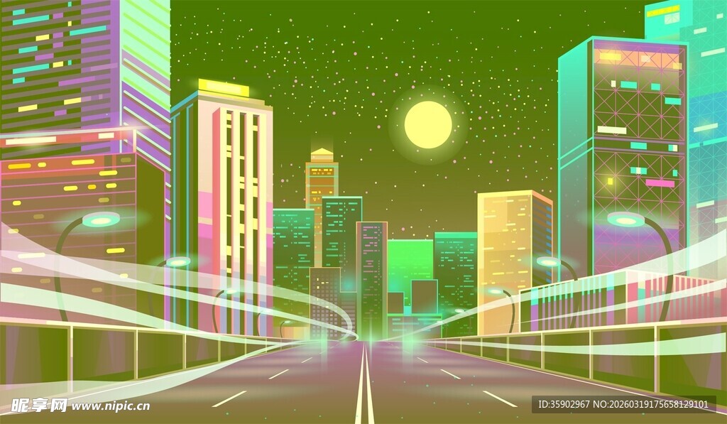 霓虹都市夜景公路画面