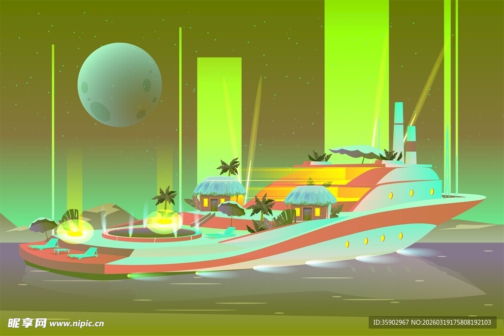 未来科幻风海上豪华游艇