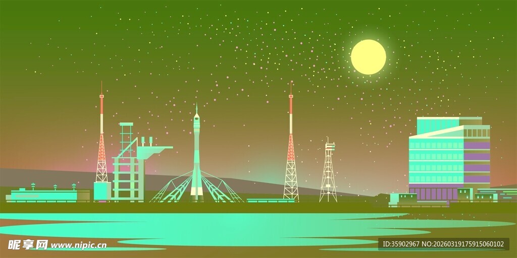 夜晚城市景观与工业设施