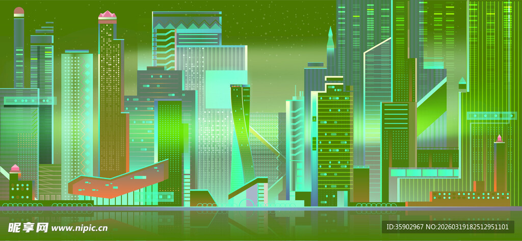 绿色城市建筑景观图