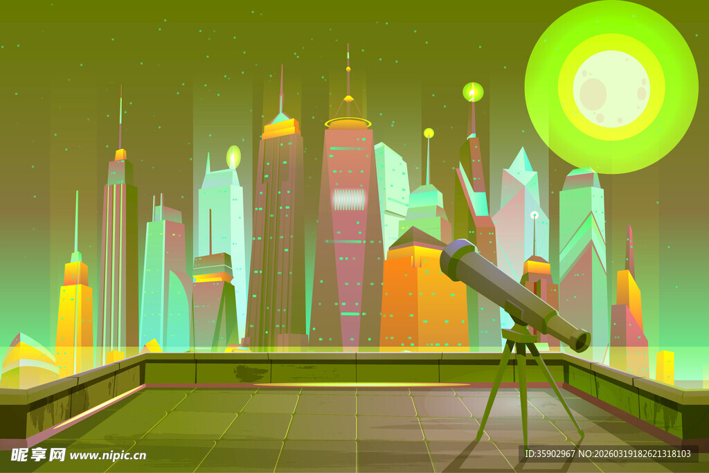 未来都市天台的神秘景象