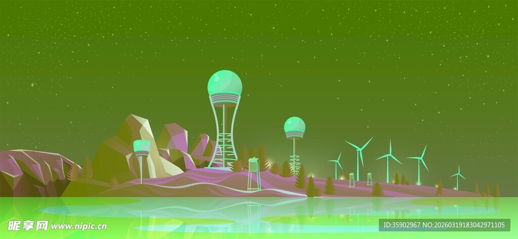 奇幻绿色外星生物景观