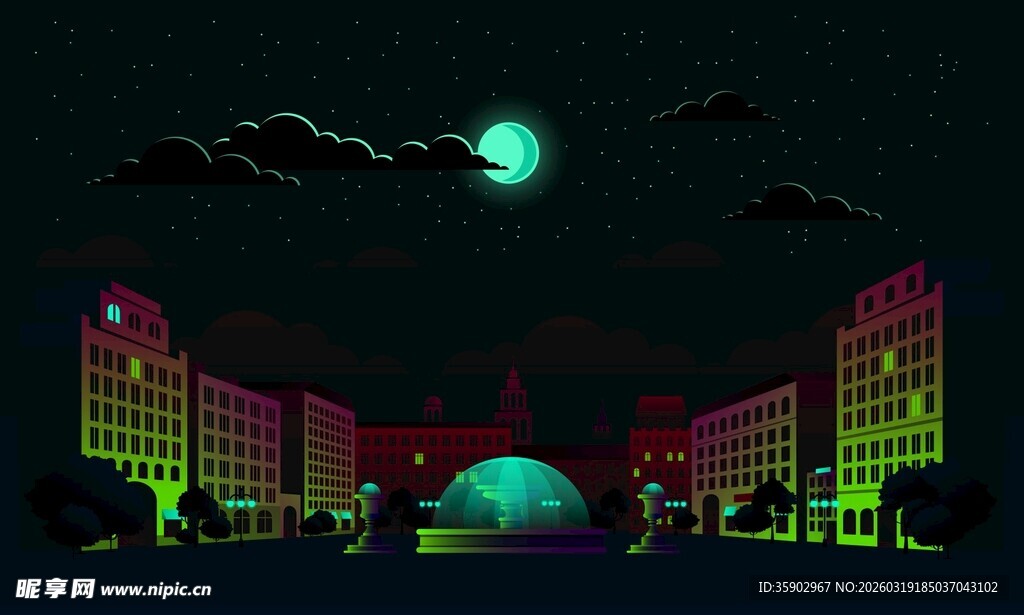 霓虹夜色下的城市奇幻景观