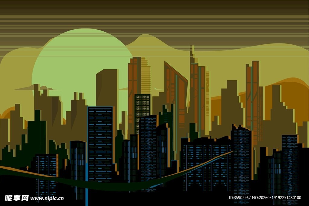 黄昏下的城市天际线