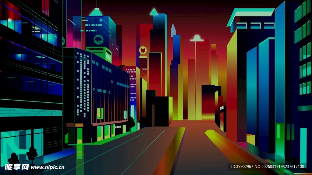 未来都市霓虹夜景