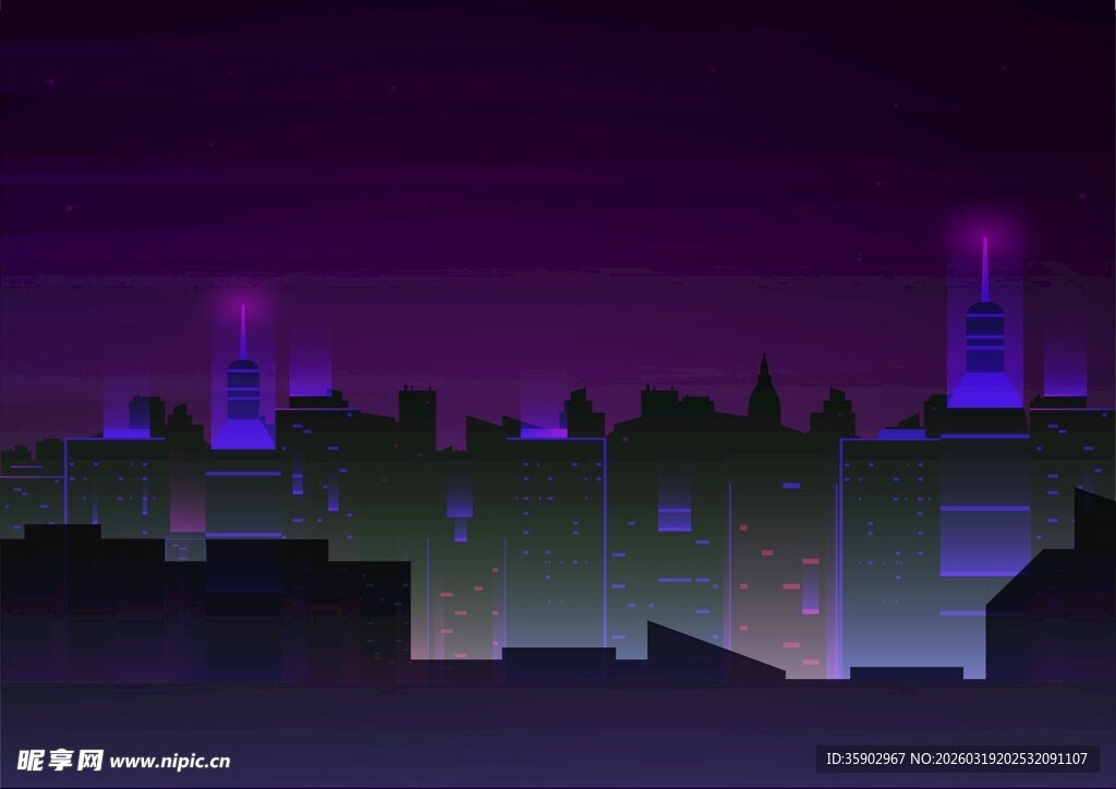 梦幻紫色城市夜景
