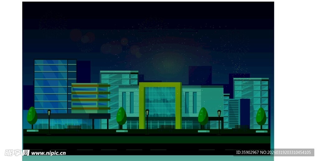 夜晚城市建筑景观图