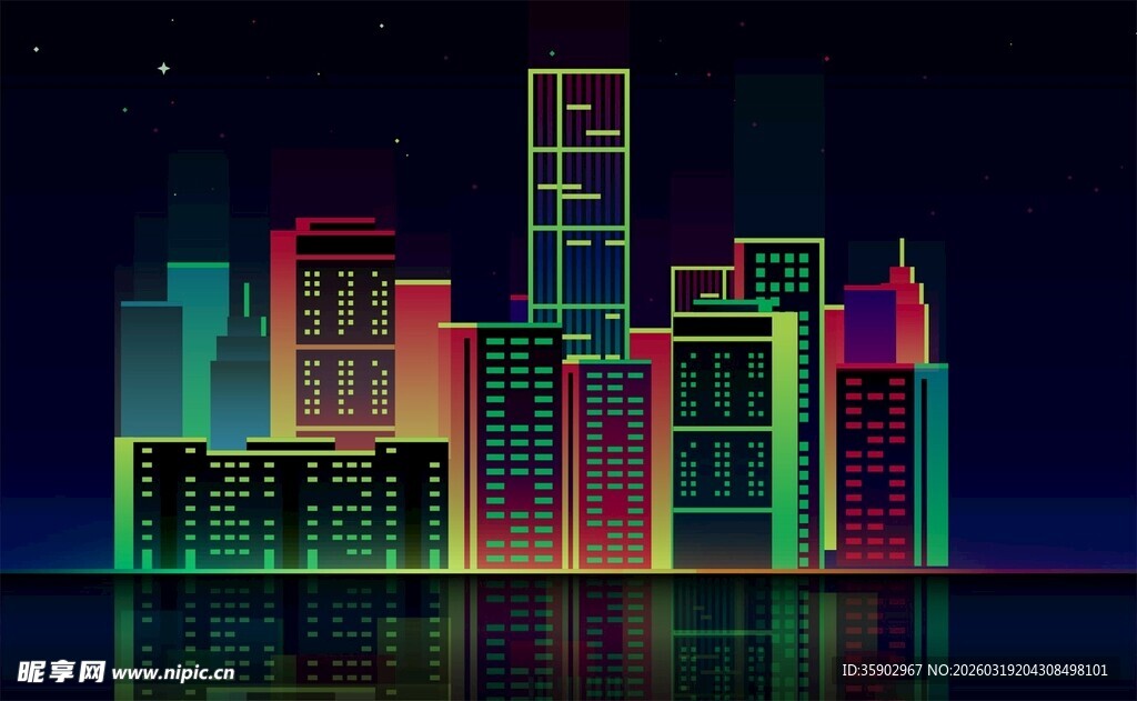 霓虹闪烁的未来感城市夜景