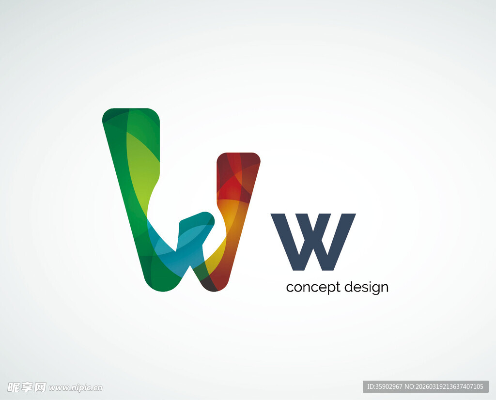 多彩字母W标志设计