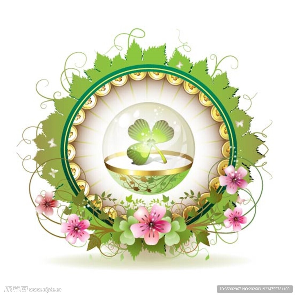 绿叶花环中的三叶草图案