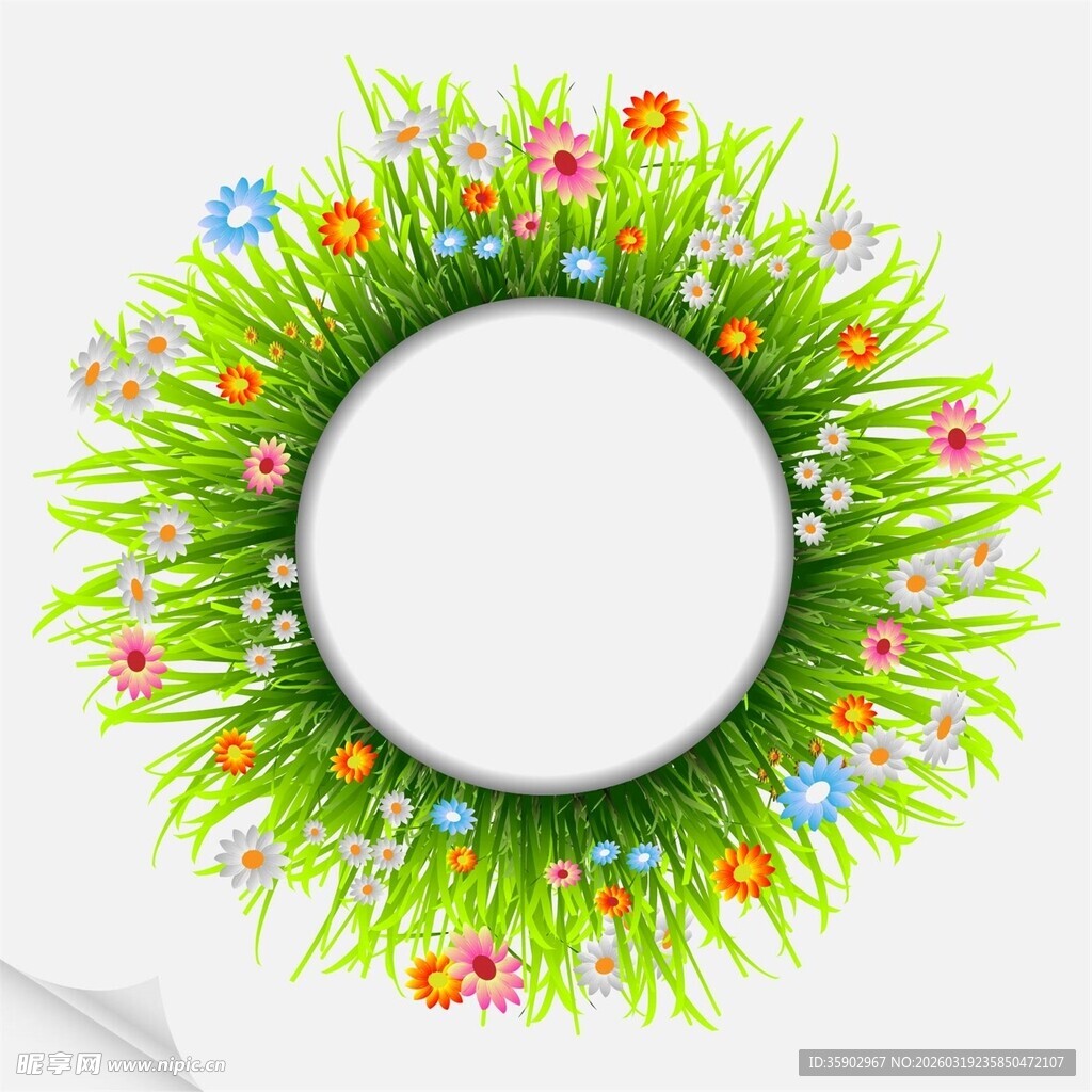 春日花环圆形边框背景图