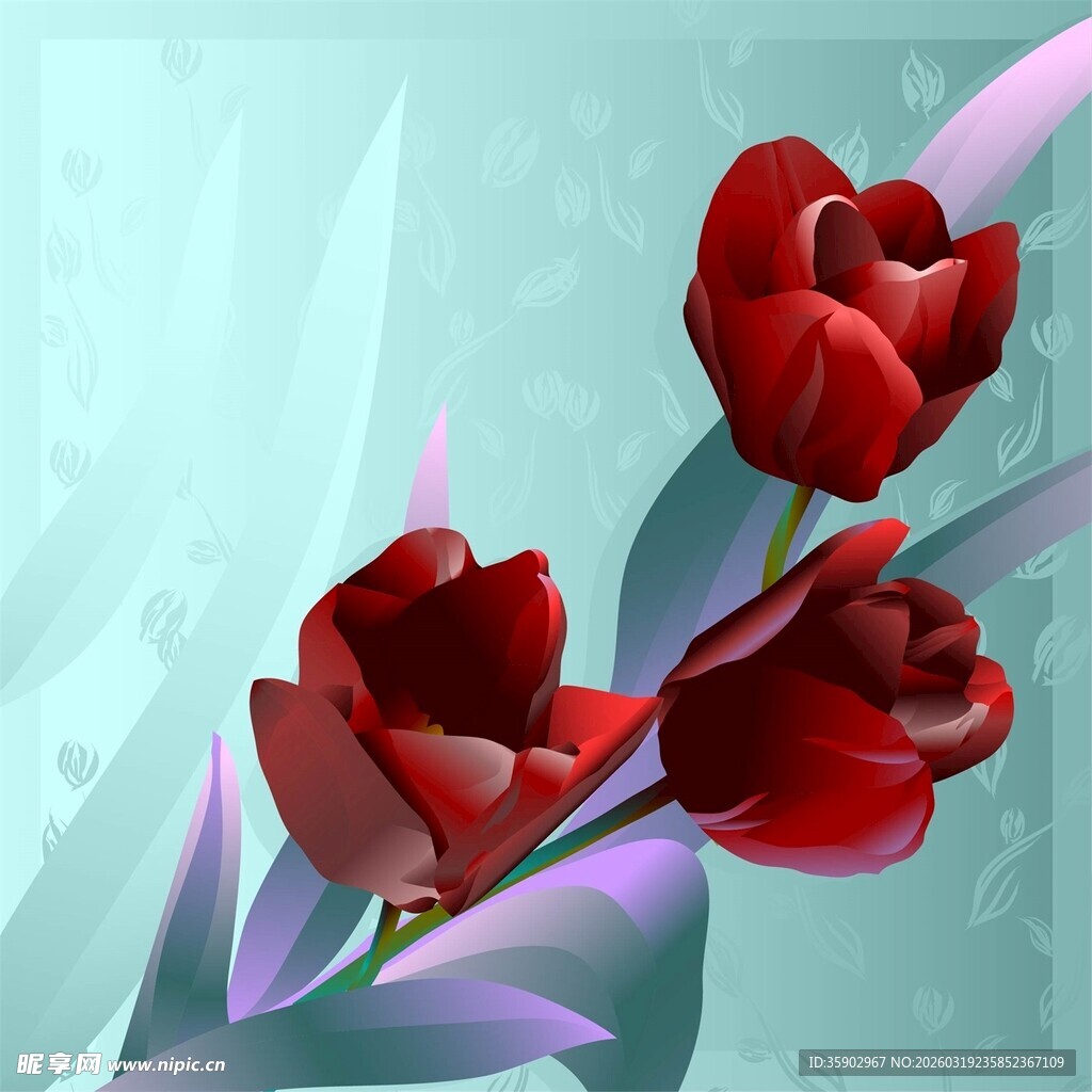 三朵艳丽红郁金香