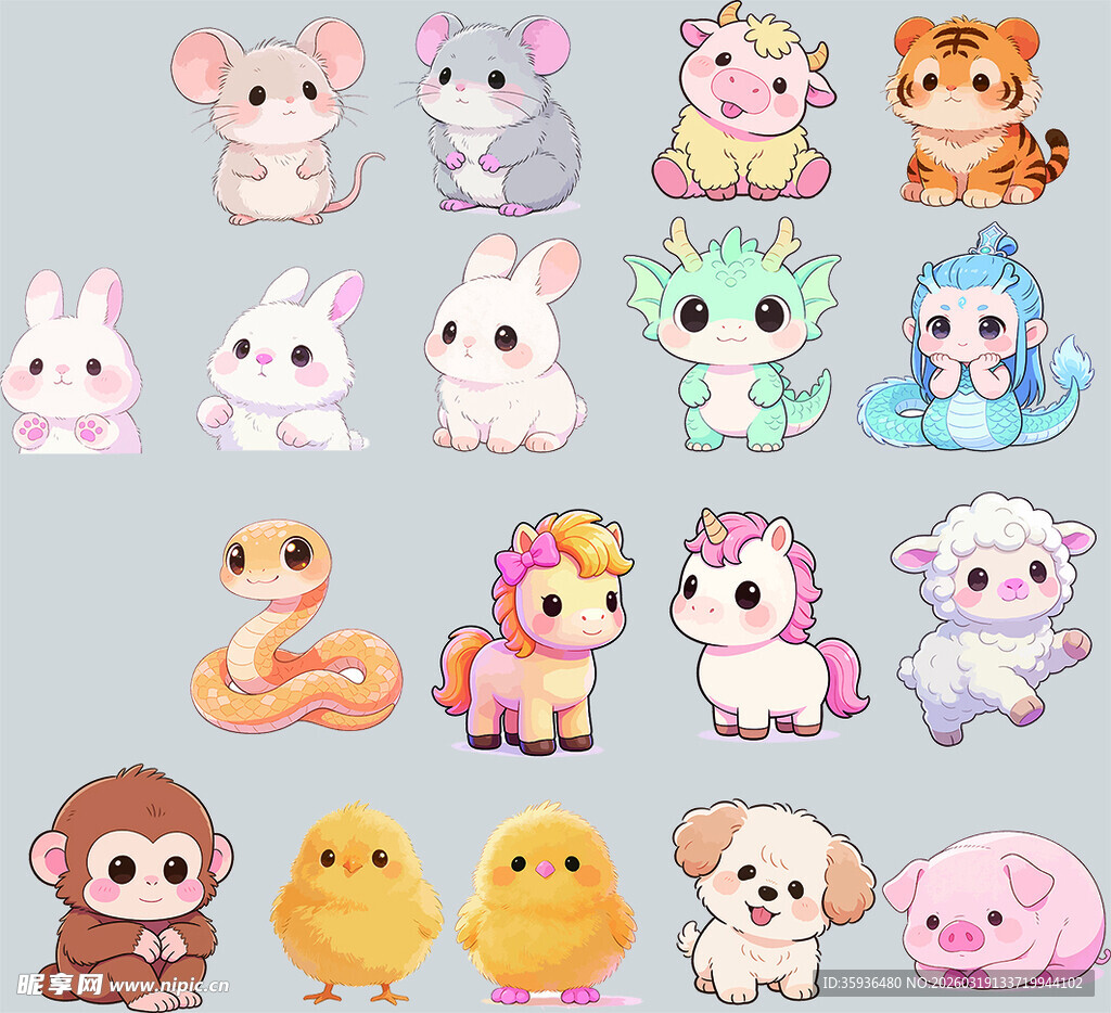 十二生肖卡通动物形象集合