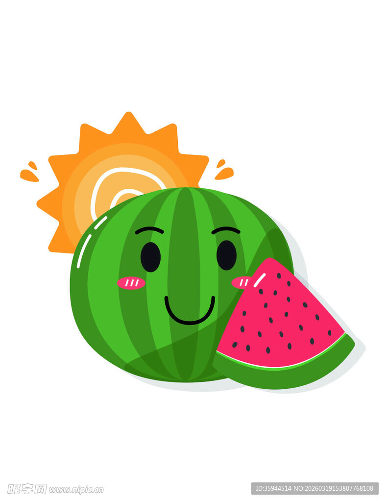 可爱西瓜与切块插画