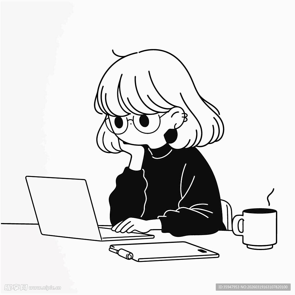 女孩专注使用笔记本电脑