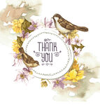 感谢主题花卉小鸟装饰图