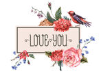 花卉小鸟LOVE装饰图案