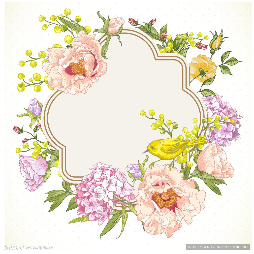 花卉环绕的精致边框图案