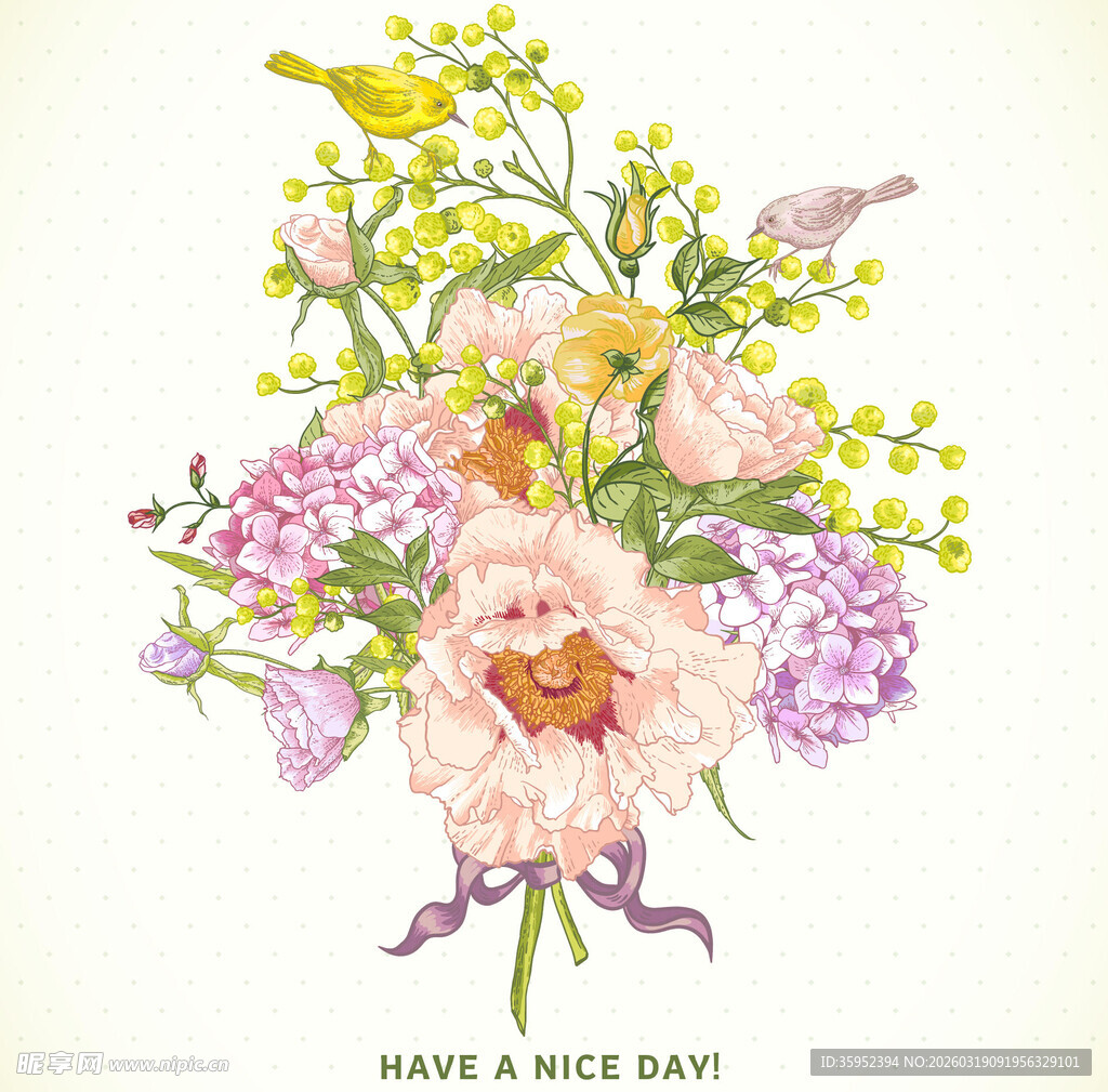 手绘多彩花卉插画