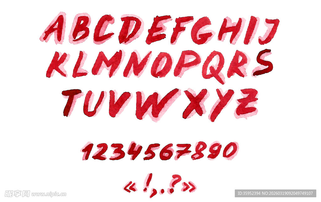 复古手写风英文字母数字